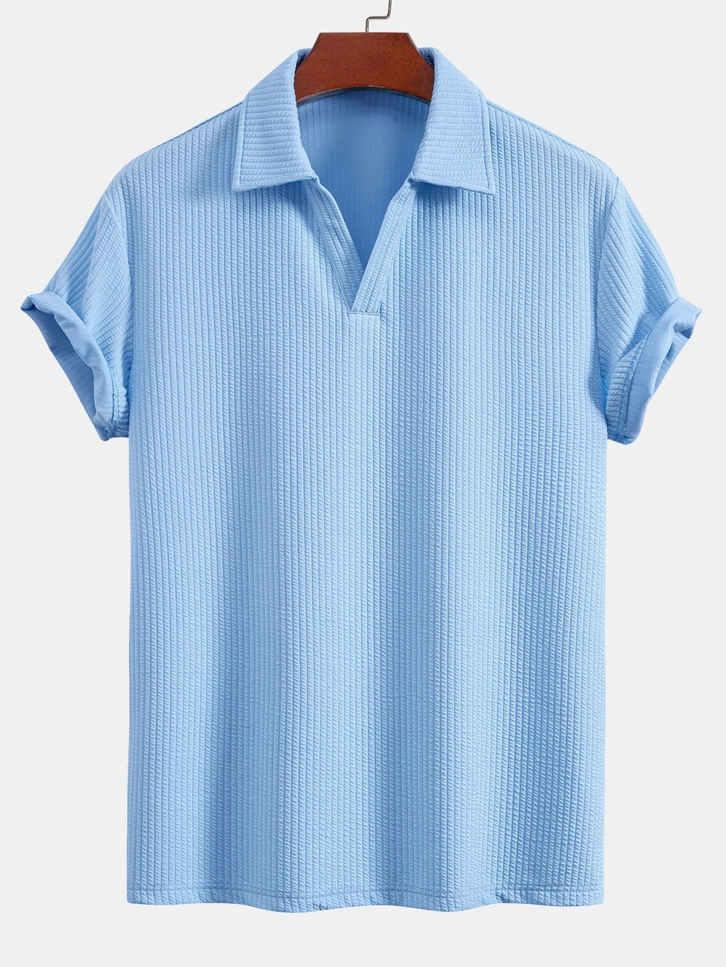 Men's Textured V-Neck Polo & Trousers Set, alternate angle 5