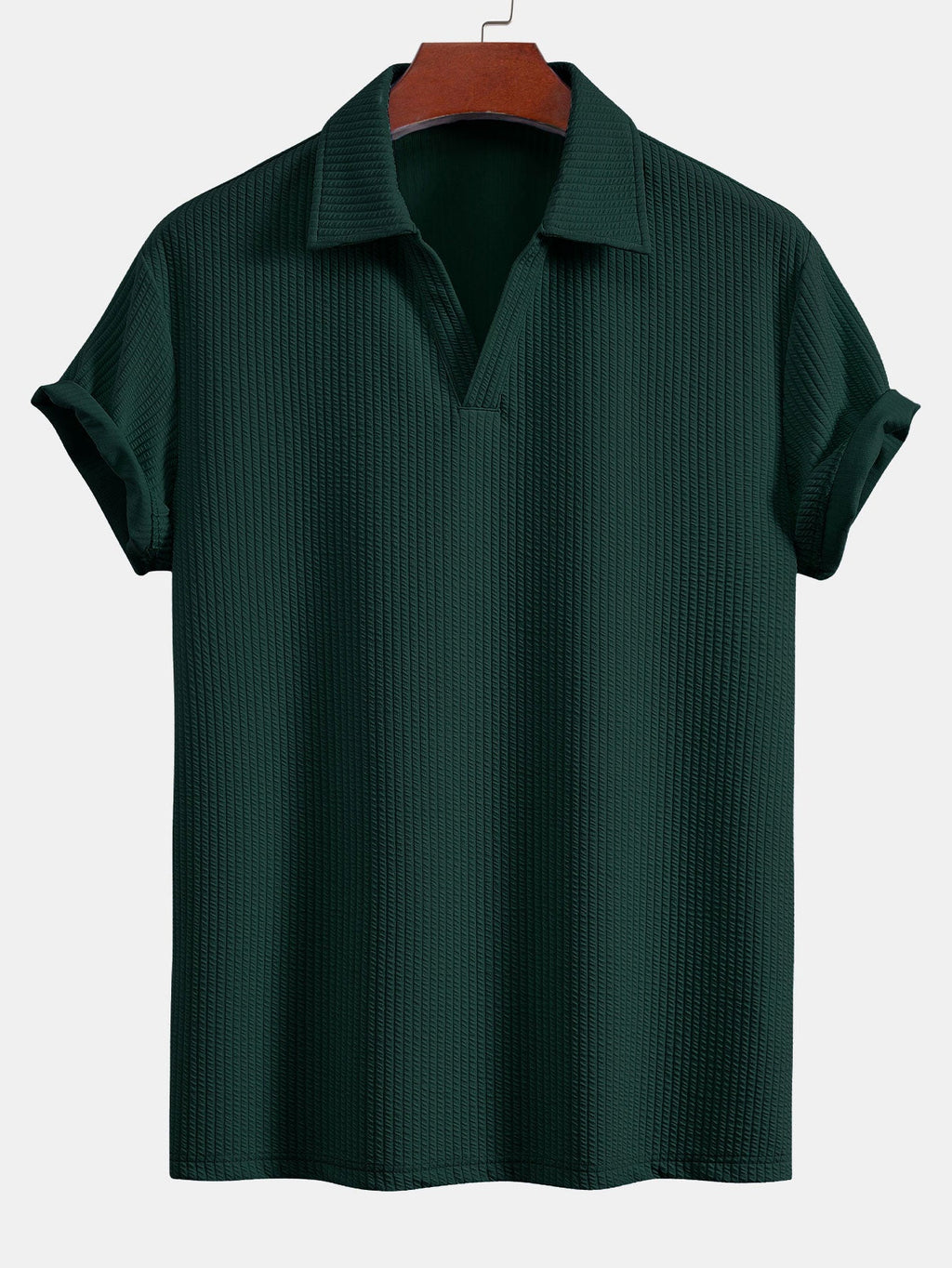 Men's Textured V-Neck Polo & Shorts Set, alternate angle 7