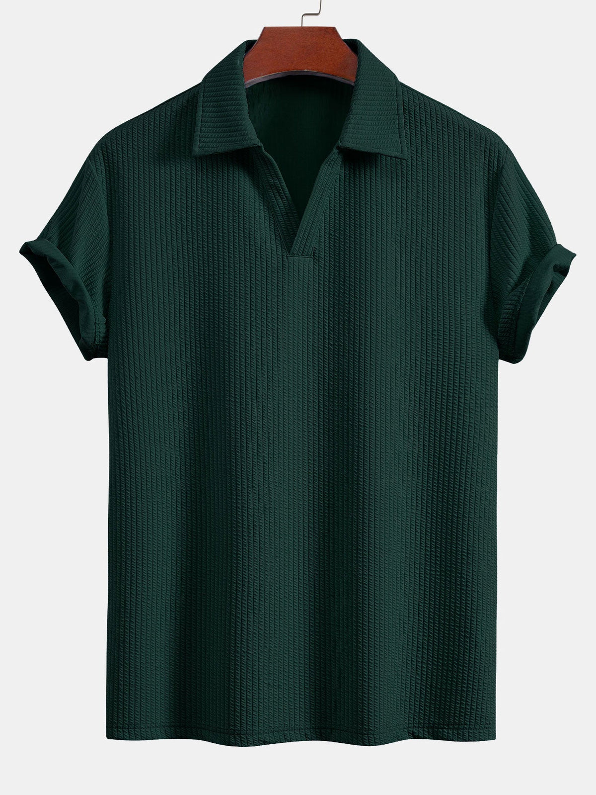 Men's Textured V-Neck Polo & Shorts Set, alternate angle 7
