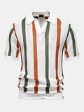 Men's Contrast Stripe V-Neck Knit Polo Shirt photographed for Eaton Row Co.