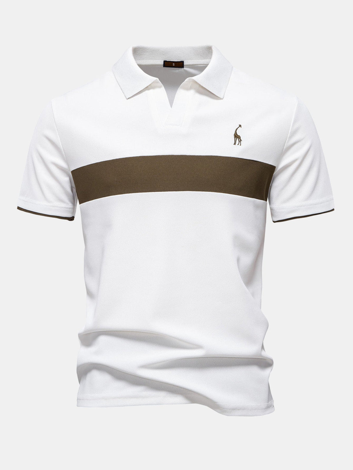 Men's Contrast Pique V-Neck Polo Shirt photographed for Eaton Row Co.