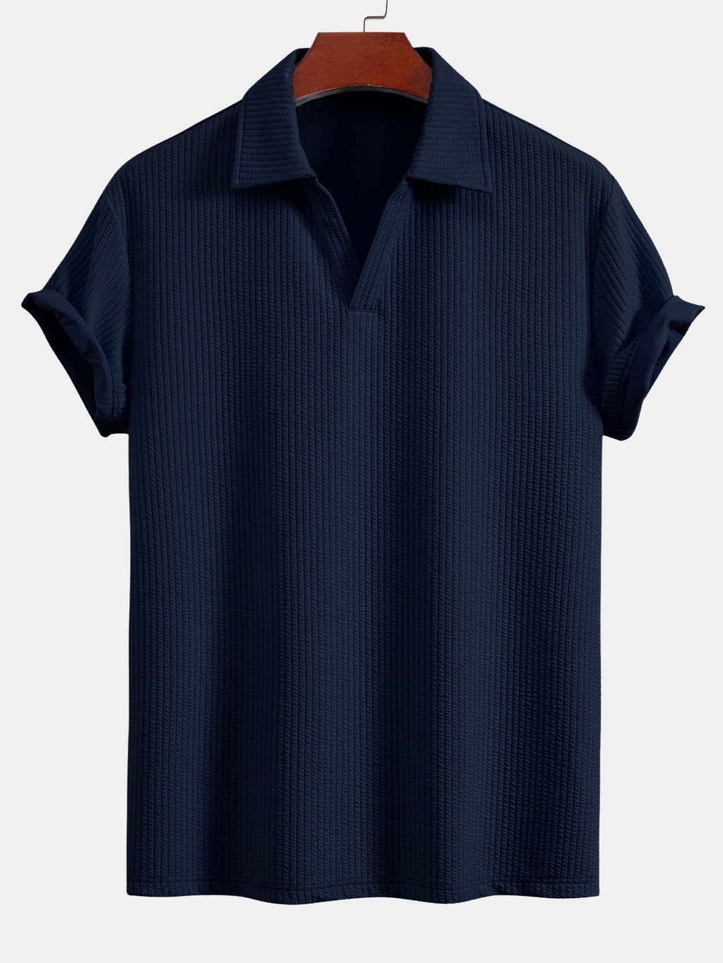 Men's Textured V-Neck Polo & Trousers Set, alternate angle 13