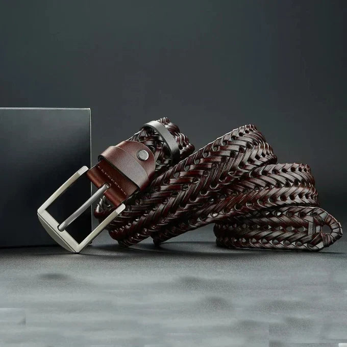 Men's Handcrafted Braided Leather Belt photographed for Eaton Row Co.