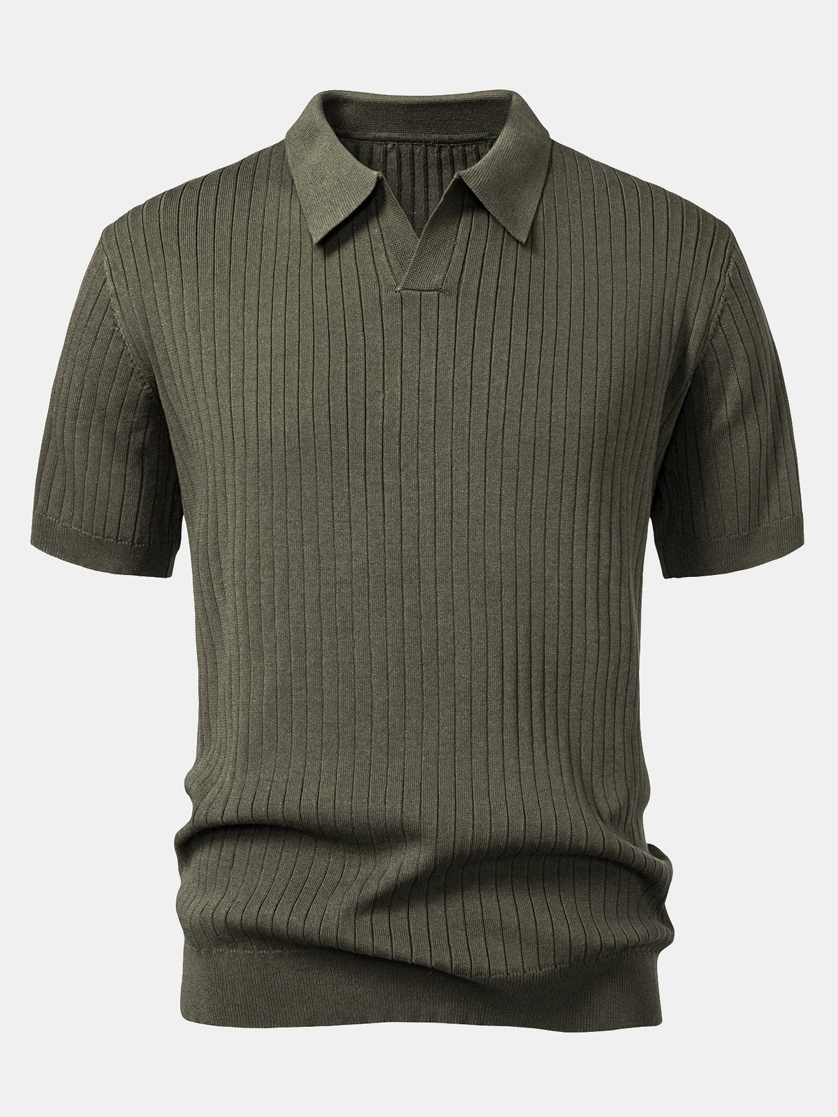 Men's Striped V-Neck Knit Polo Shirt, alternate angle 2