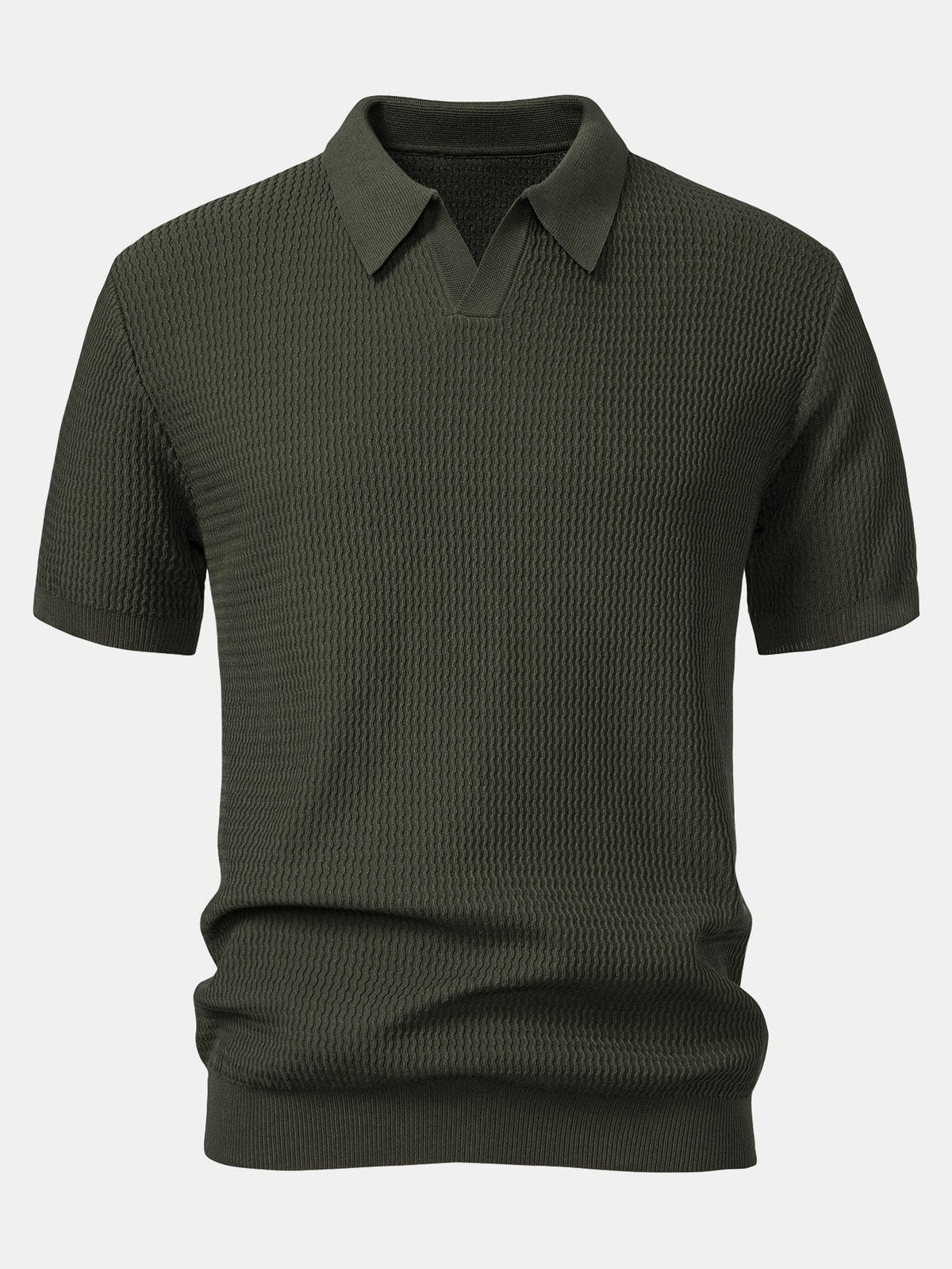 Men's Wave Jacquard Knit V-Neck Polo Shirt, alternate angle 4