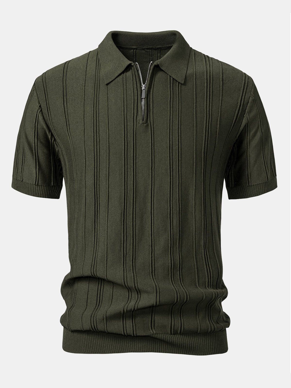 Men's Striped Jacquard Knit Zip Polo Shirt, alternate angle 2