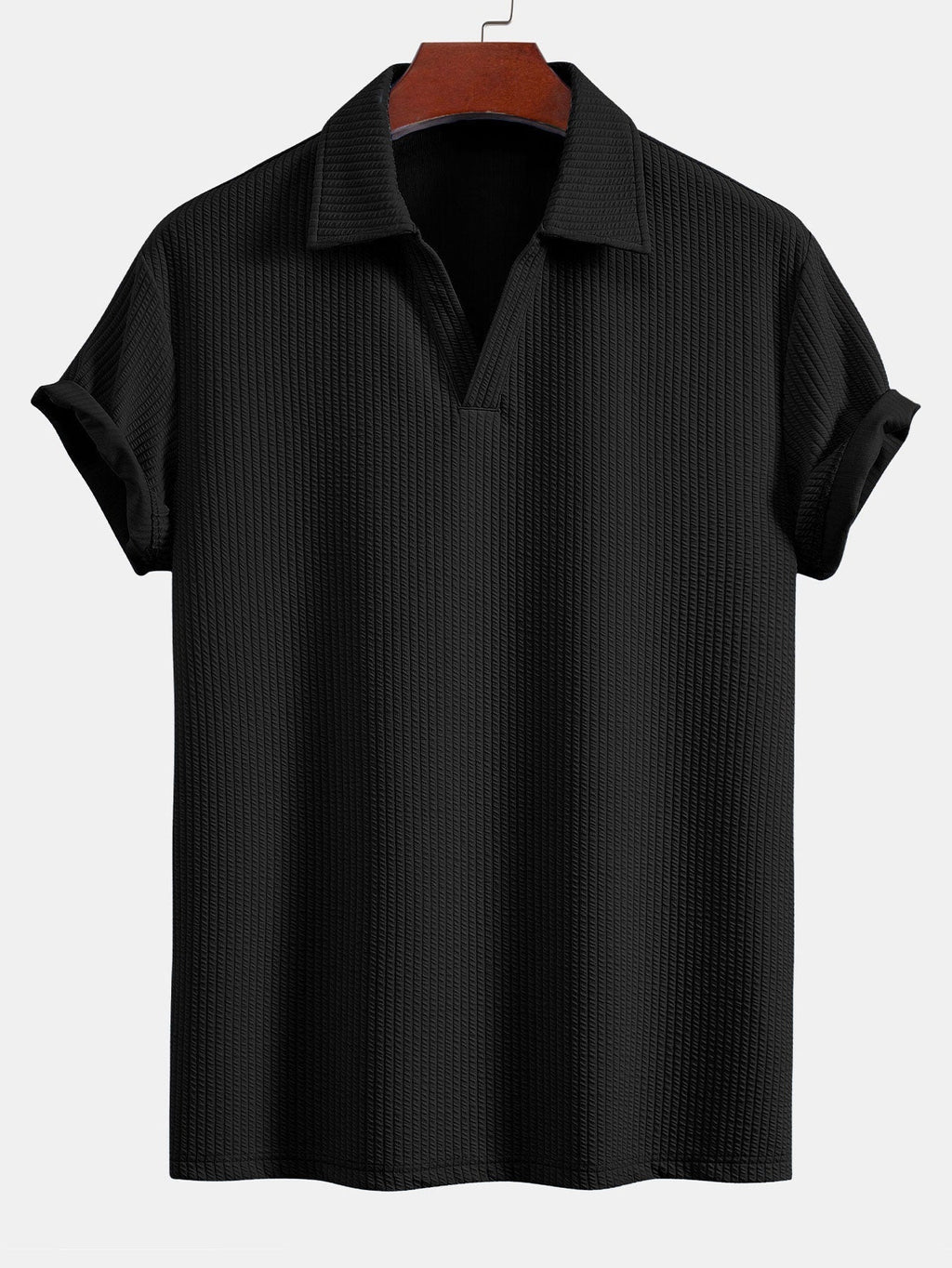 Men's Textured V-Neck Polo & Trousers Set, alternate angle 7