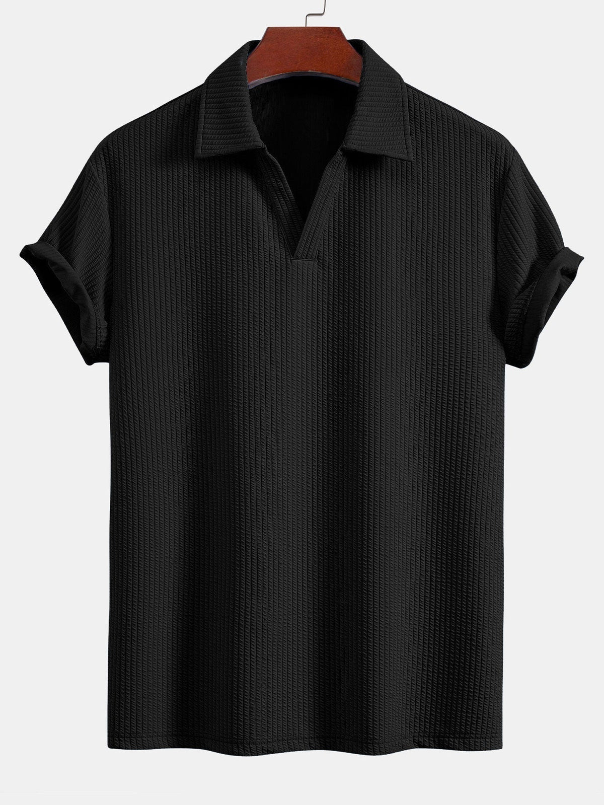 Men's Textured V-Neck Polo & Trousers Set, alternate angle 7