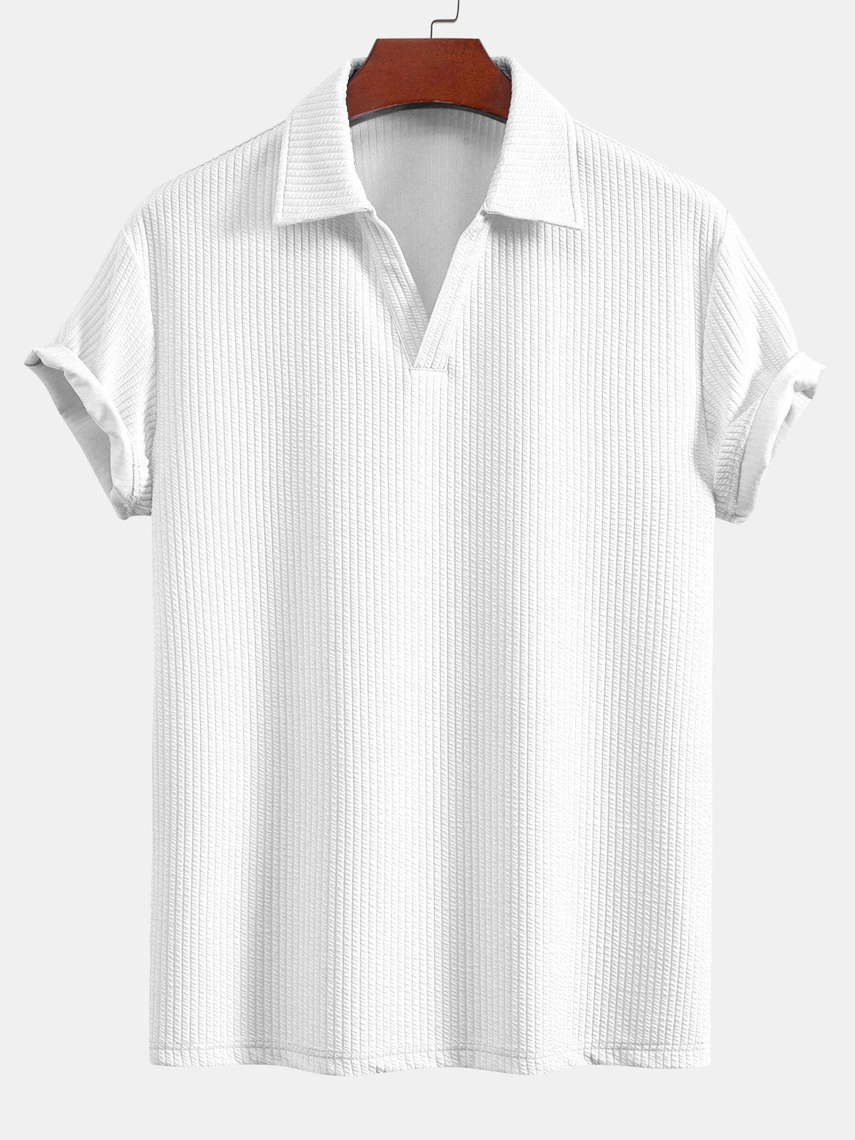 Men's Textured V-Neck Polo & Shorts Set, alternate angle 11
