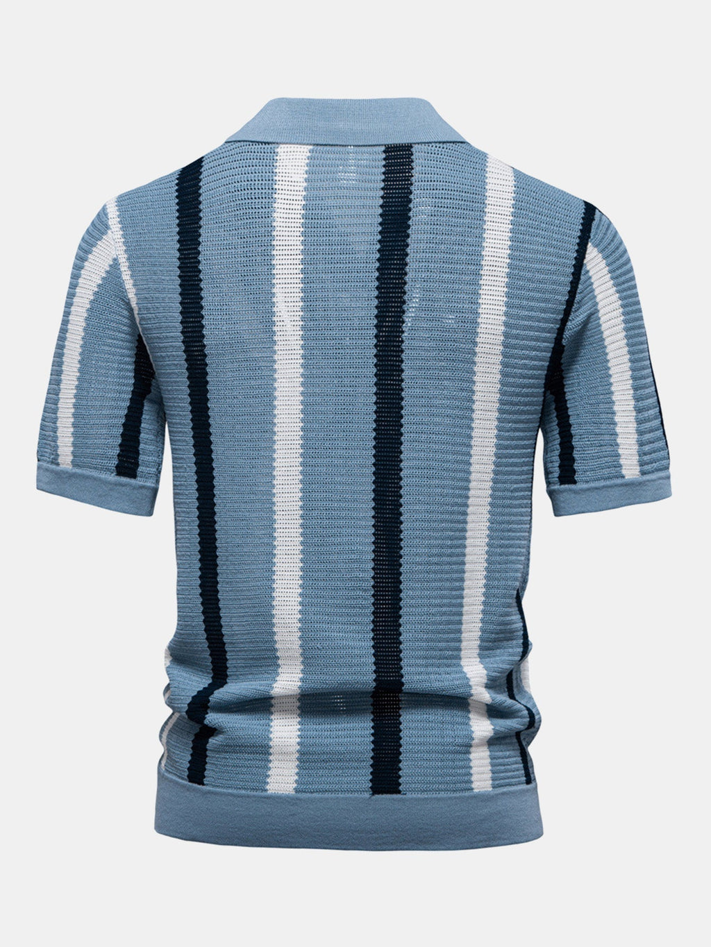 Men's Contrast Stripe V-Neck Knit Polo Shirt, alternate angle 5