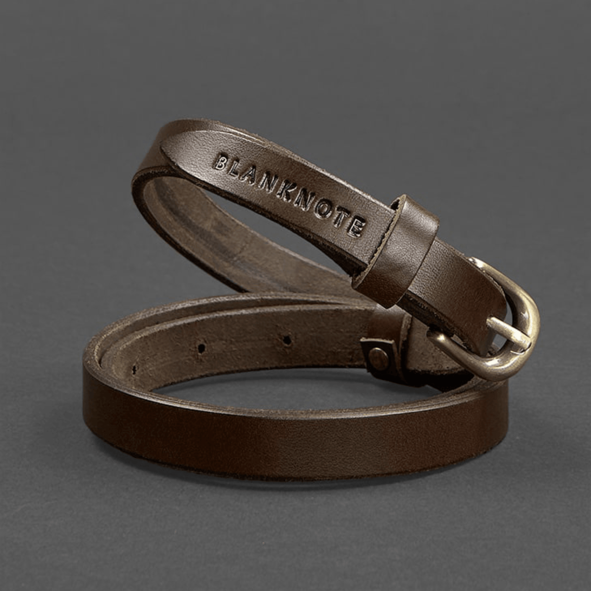 Handmade Narrow Leather Belt photographed for Eaton Row Co.
