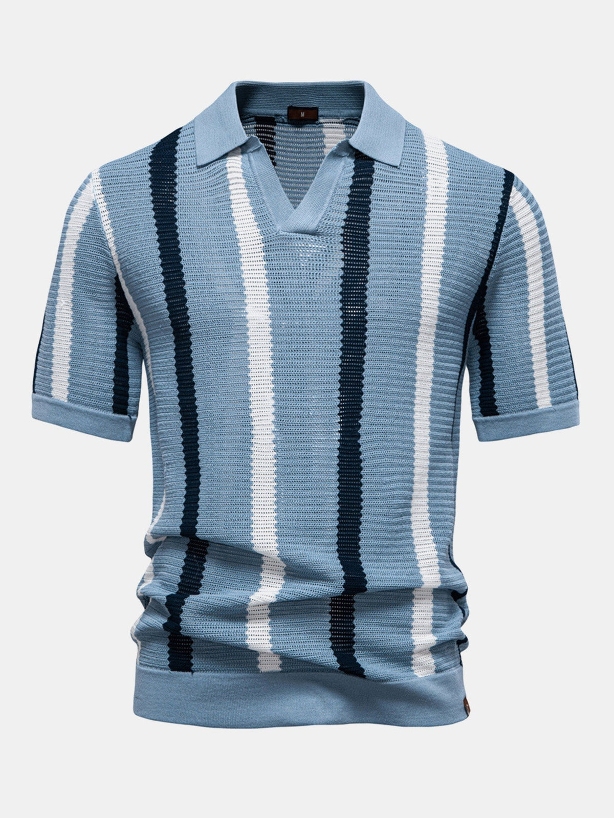 Men's Contrast Stripe V-Neck Knit Polo Shirt, alternate angle 4