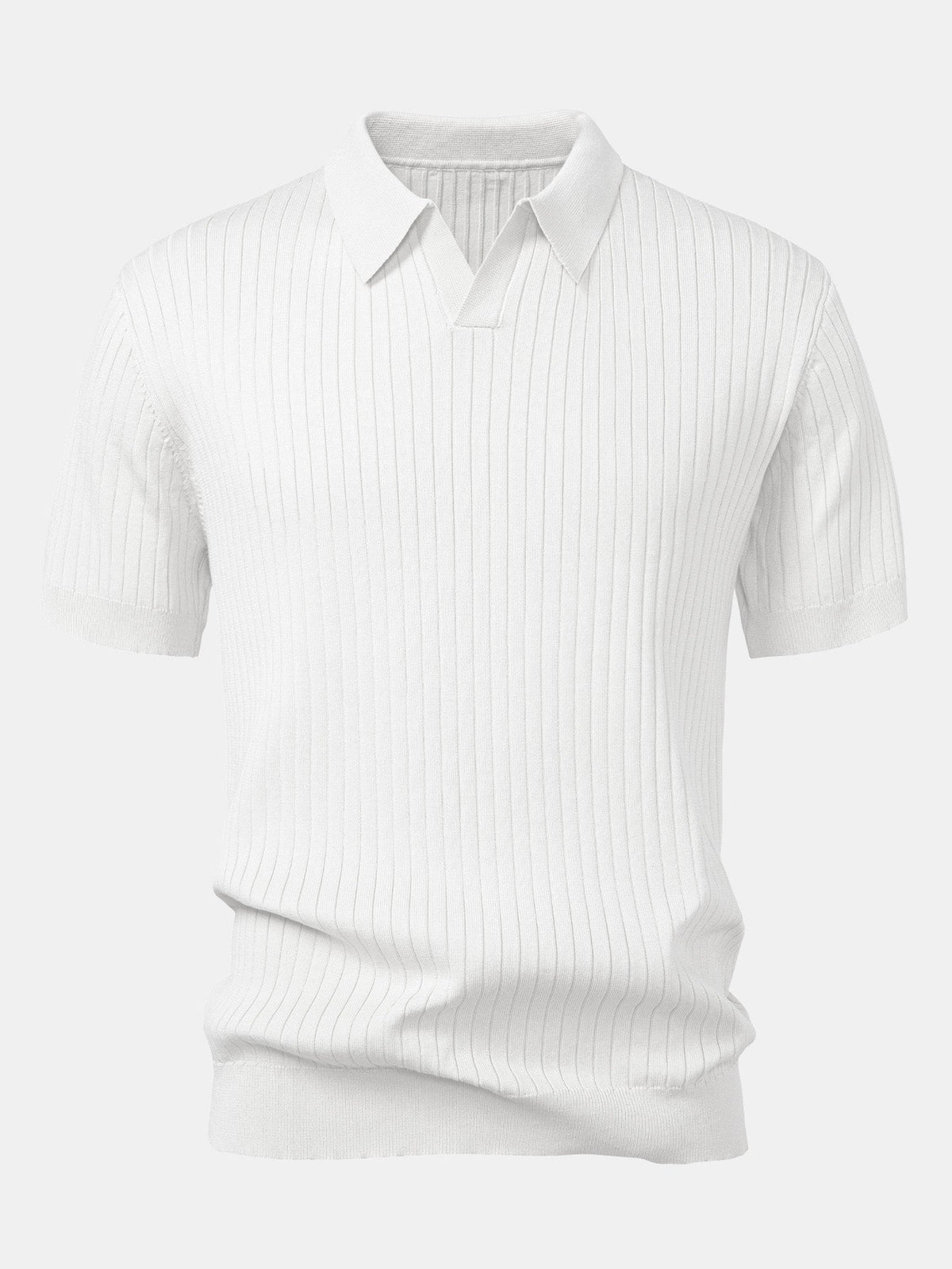 Men's Striped V-Neck Knit Polo Shirt, alternate angle 10