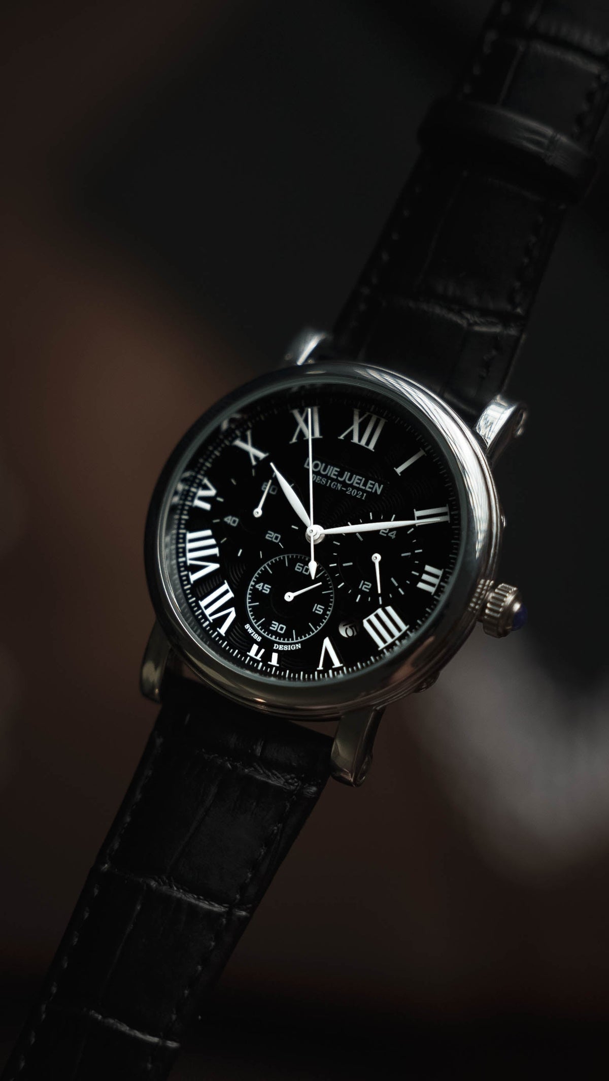 Executive Classic Men's Automatic Leather Strap Watch, alternate angle 4