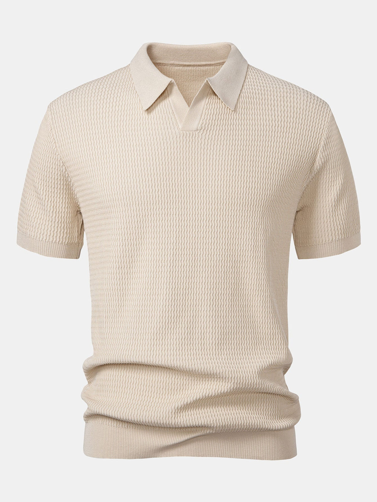 Men's Wave Jacquard Knit V-Neck Polo Shirt photographed for Eaton Row Co.