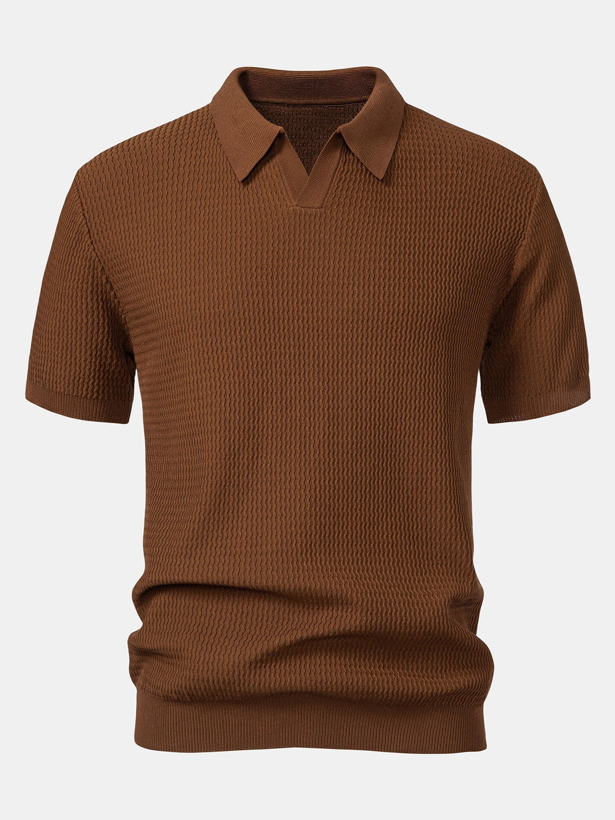 Men's Wave Jacquard Knit V-Neck Polo Shirt, alternate angle 6