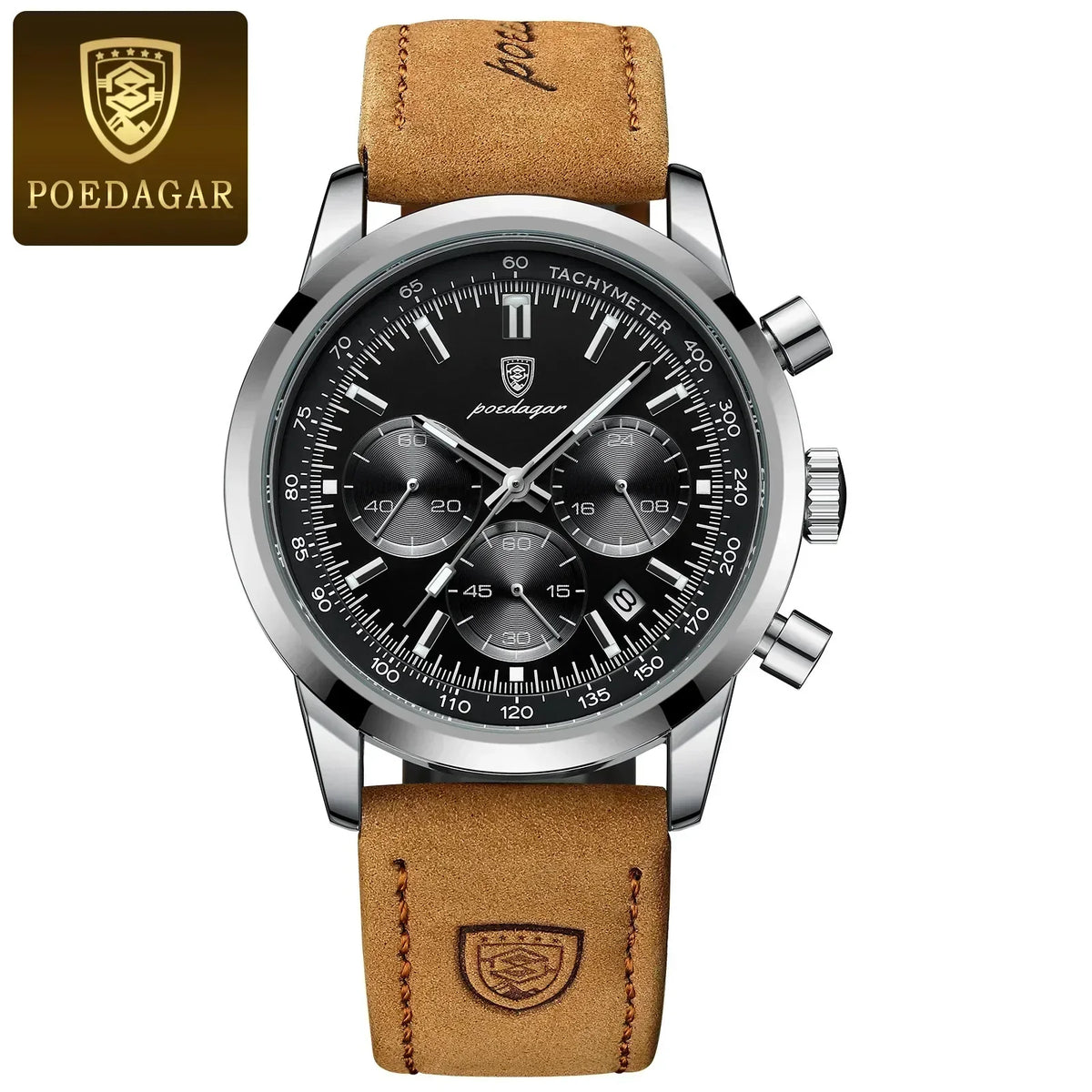 Men's Luxury Leather Strap Chronograph Watch, alternate angle 6