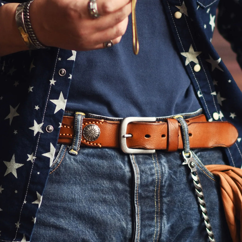 Men's Handcrafted Leather Western Belt, alternate angle 6