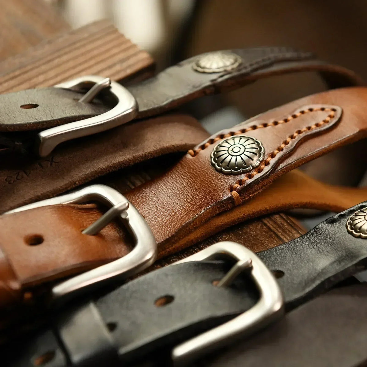 Men's Handcrafted Leather Western Belt, alternate angle 4