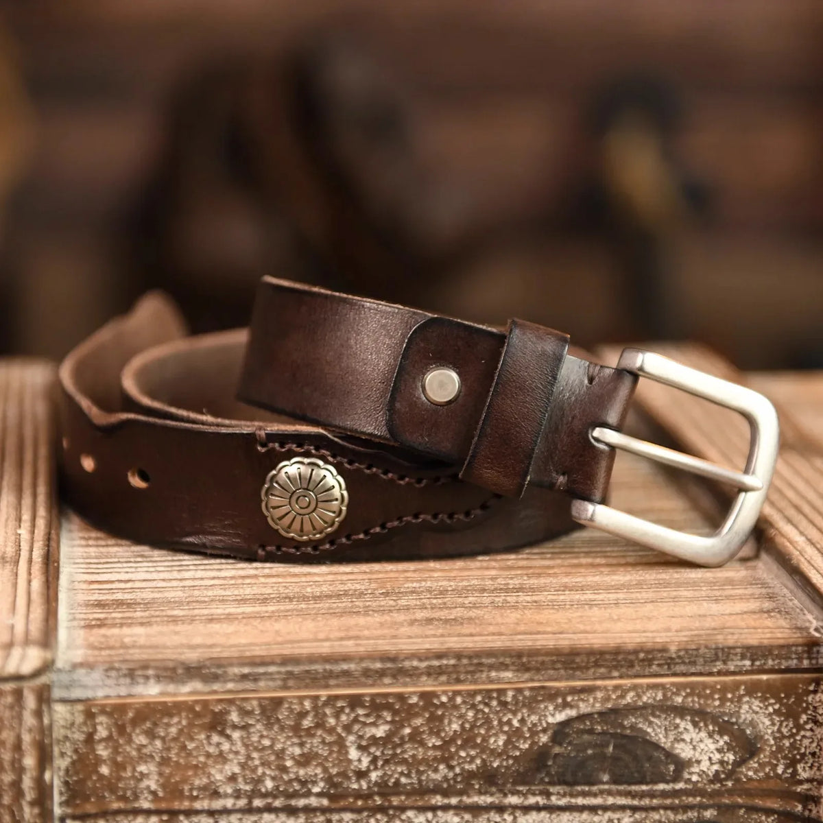 Men's Handcrafted Leather Western Belt, alternate angle 1
