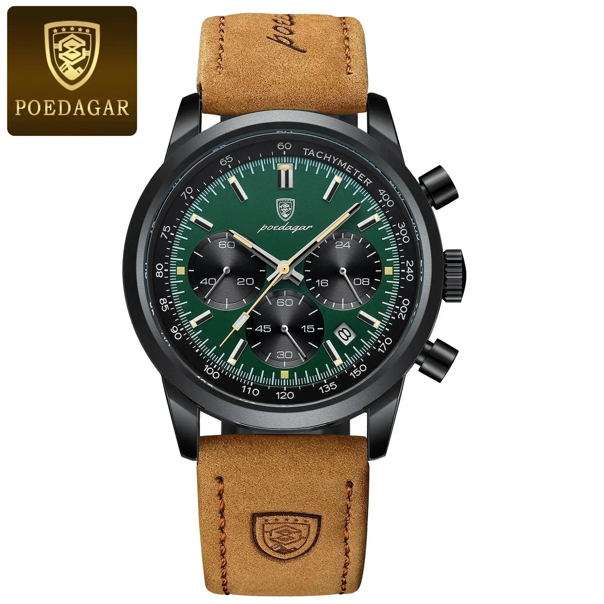 Men's Luxury Leather Strap Chronograph Watch, alternate angle 8