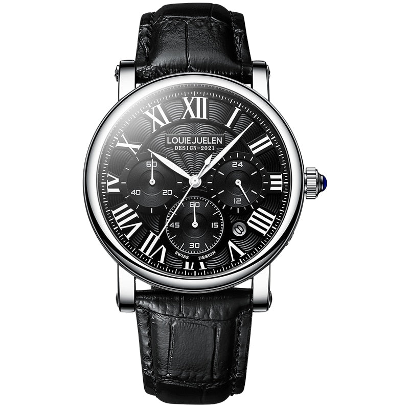 Executive Classic Men's Automatic Leather Strap Watch, alternate angle 1