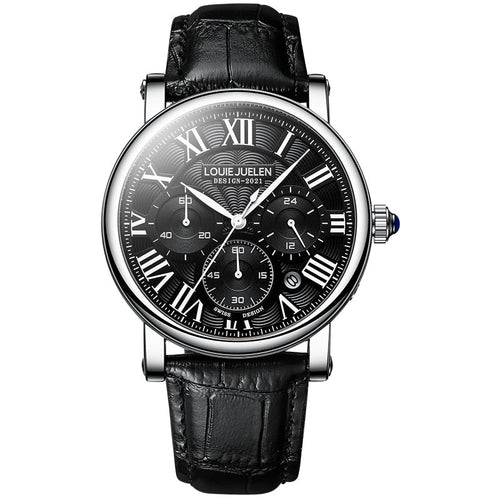 Executive Classic Men's Automatic Leather Strap Watch, alternate angle 1