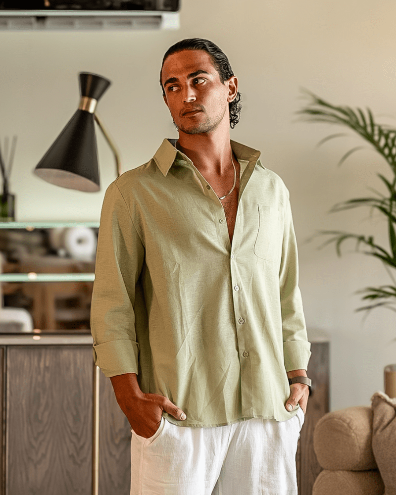 Cape Town Men's 100% Linen Shirt, alternate angle 15