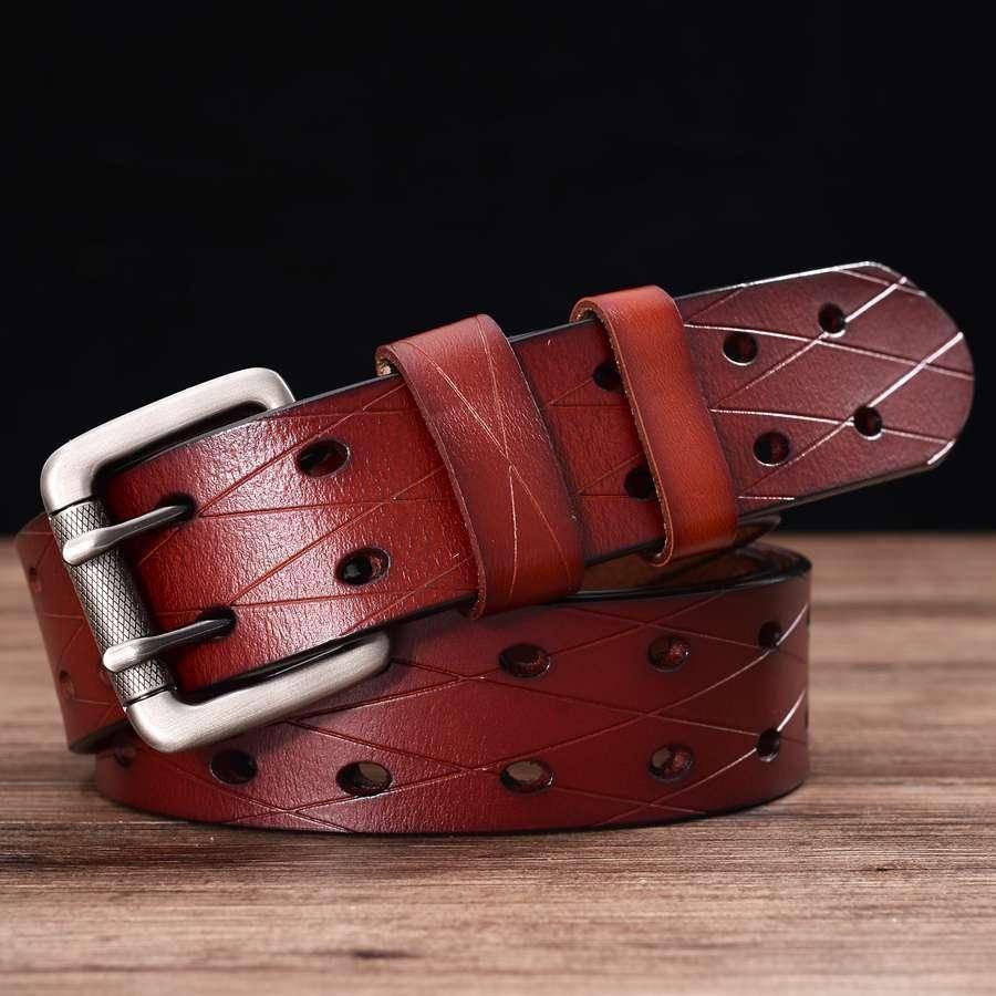 Svetunia Men's Double-Pin Leather Belt, alternate angle 1