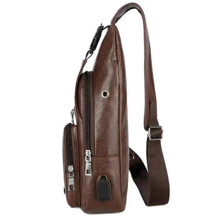 Men's Classic Leather Shoulder Bag, alternate angle 7