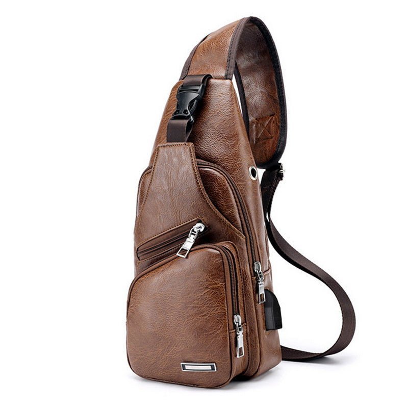 Men's Classic Leather Shoulder Bag, alternate angle 2