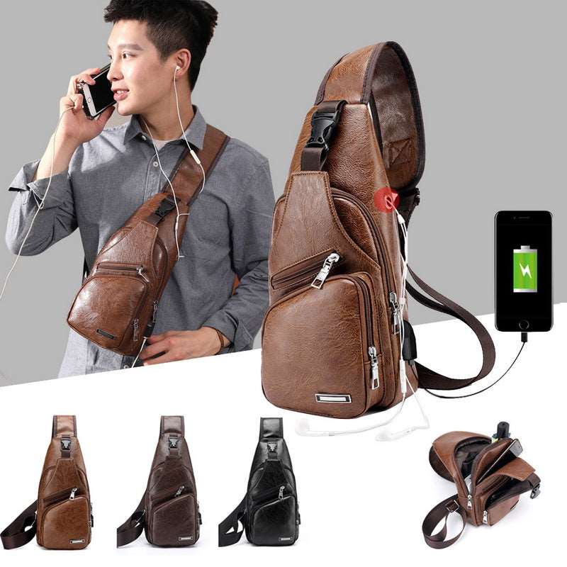 Men's Classic Leather Shoulder Bag, alternate angle 1