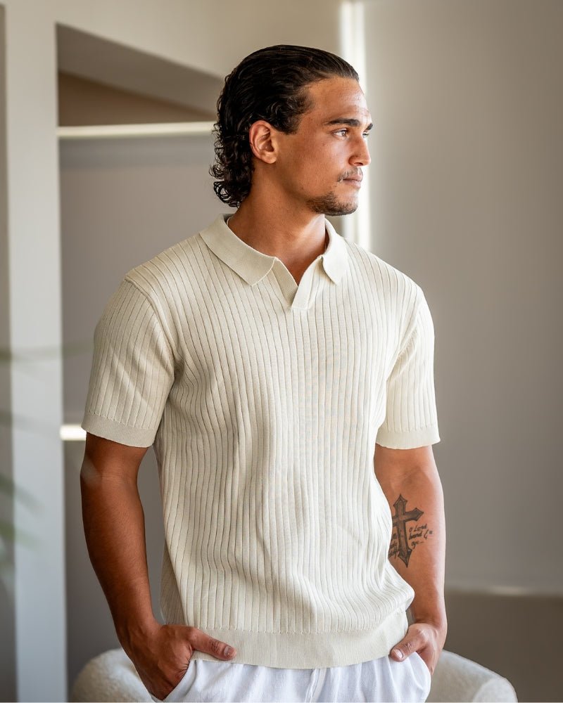 Men's Premium Ribbed Knit Polo Shirt, alternate angle 1