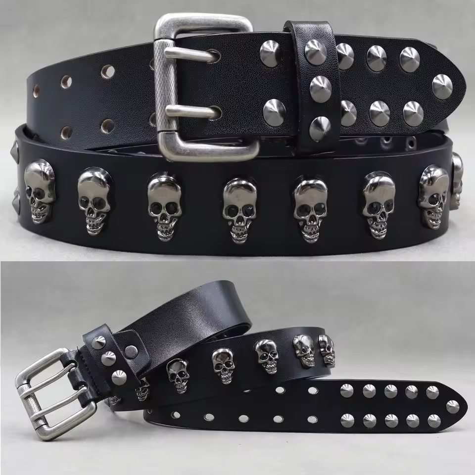 Men's Skull & Stud Genuine Leather Rivet Belt photographed for Eaton Row Co.