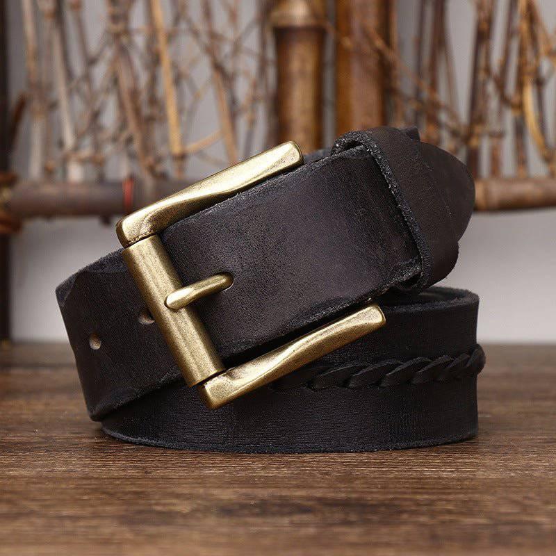 Raj Men's Braided-Strap Leather Belt photographed for Eaton Row Co.
